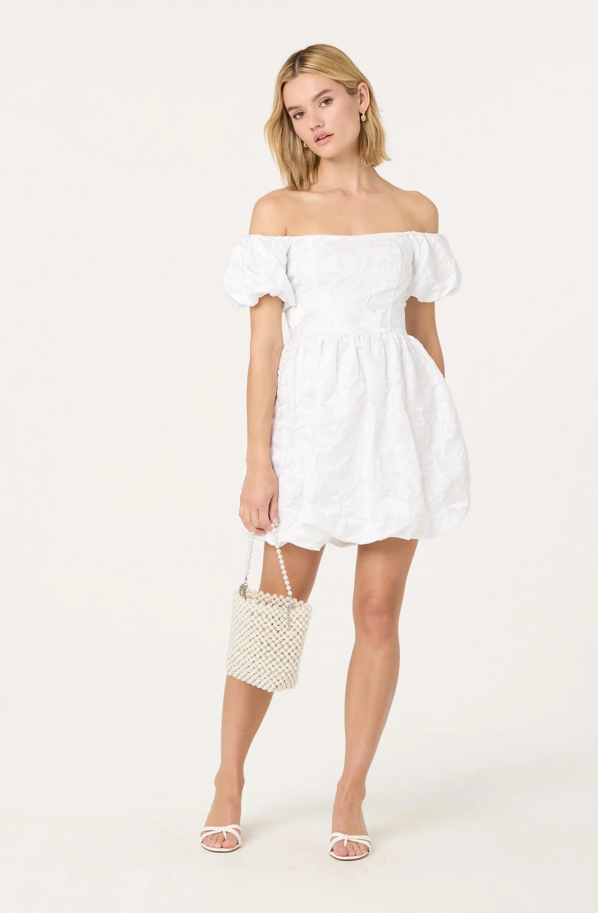 Lbruh Off Shoulder Floral Jacquard Bubble Dress