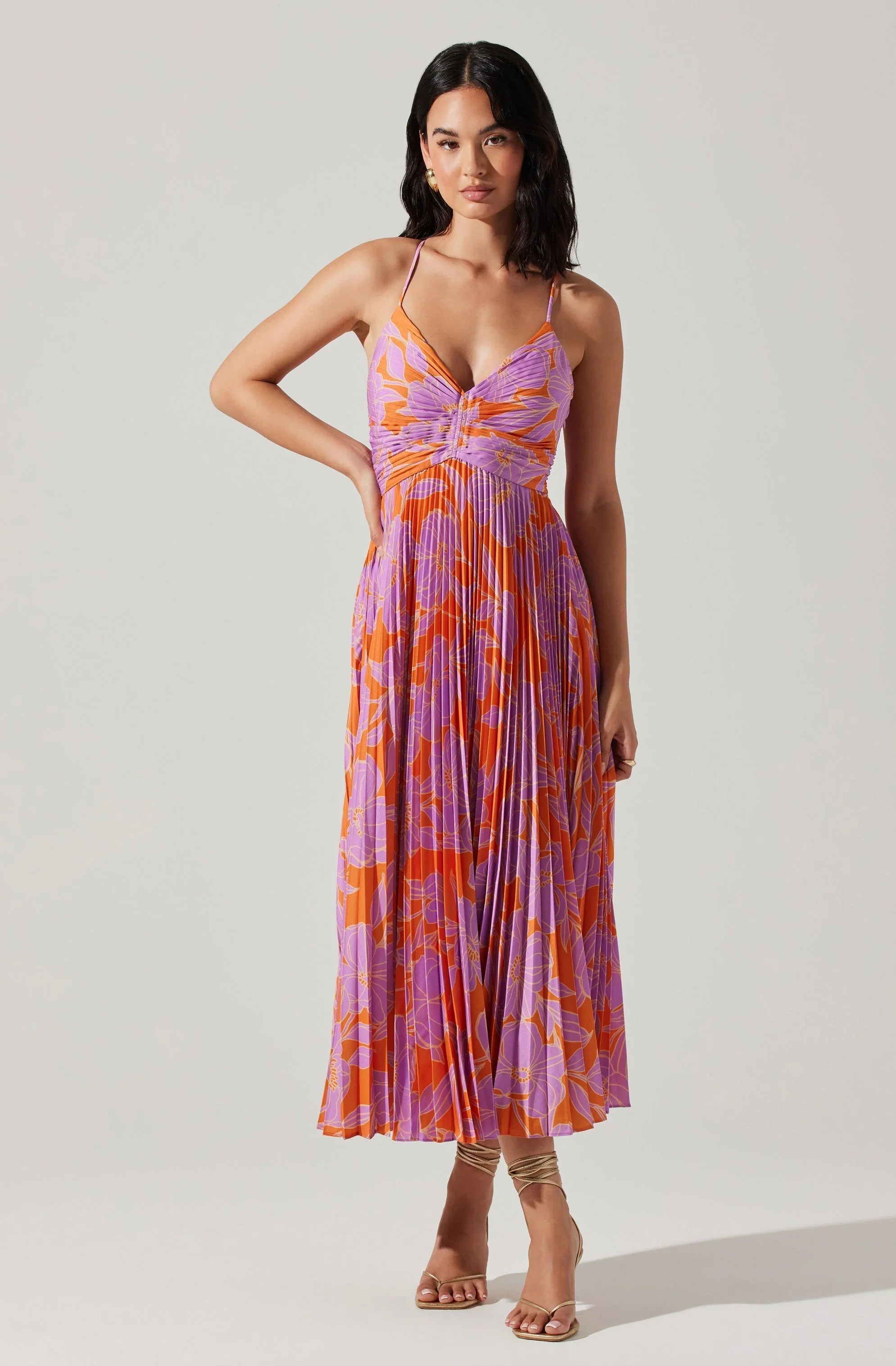 Inixyf Blythe Floral Plisse Midi Dress