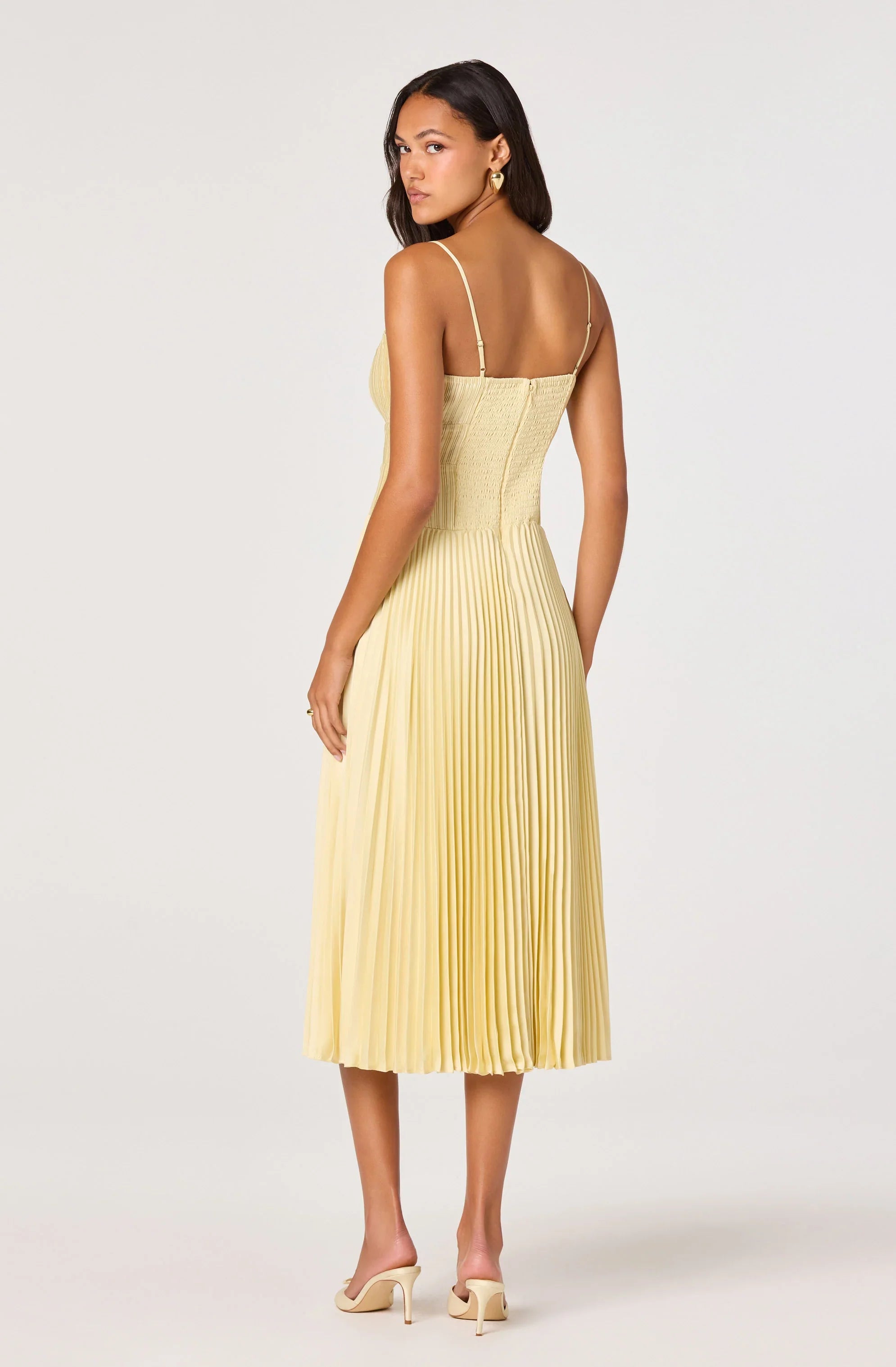 Inixyf Shionagh Satin Bow-Detail Pleated Midi Dress