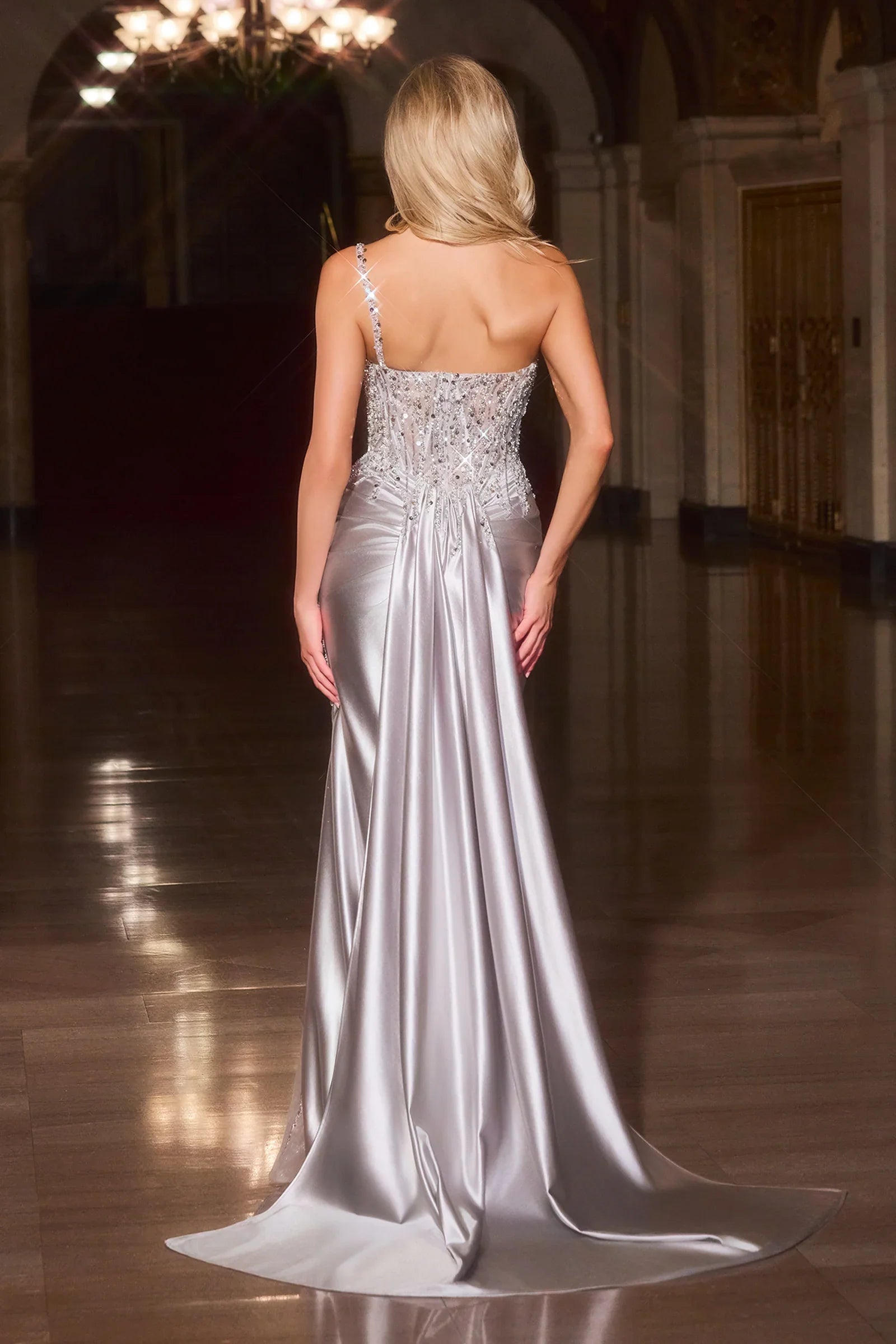 Kendra Gown - Silver One Shoulder Formal Dress