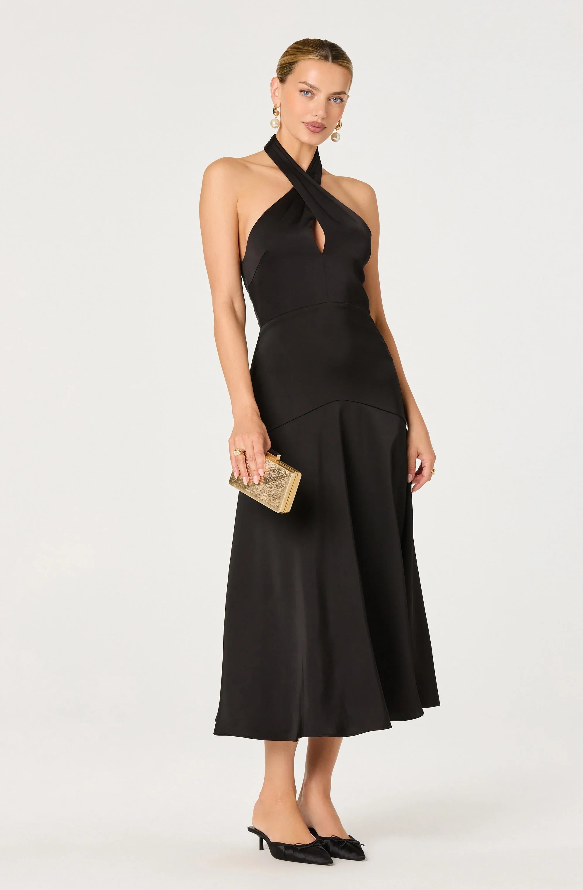 Lbruh Satin Crossover Halter Midi Dress