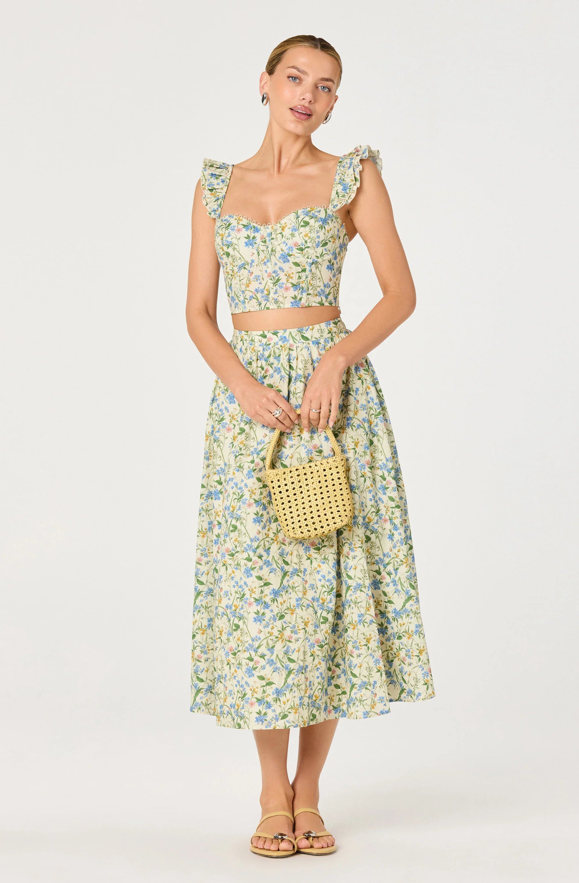 Inixyf Wylda Floral Gathered A-Line Midi Skirt