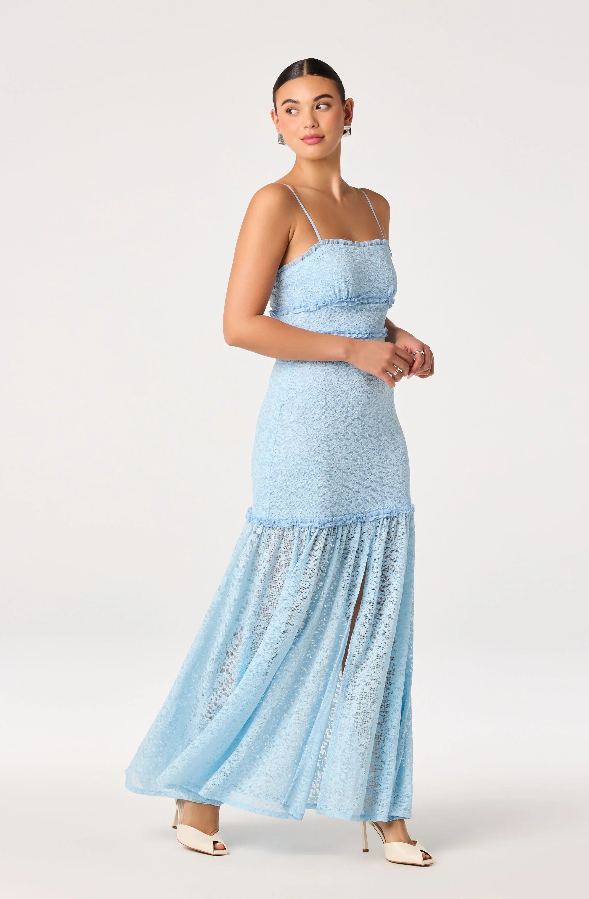 Inixyf Ruffle Tiered Lace Maxi Dress