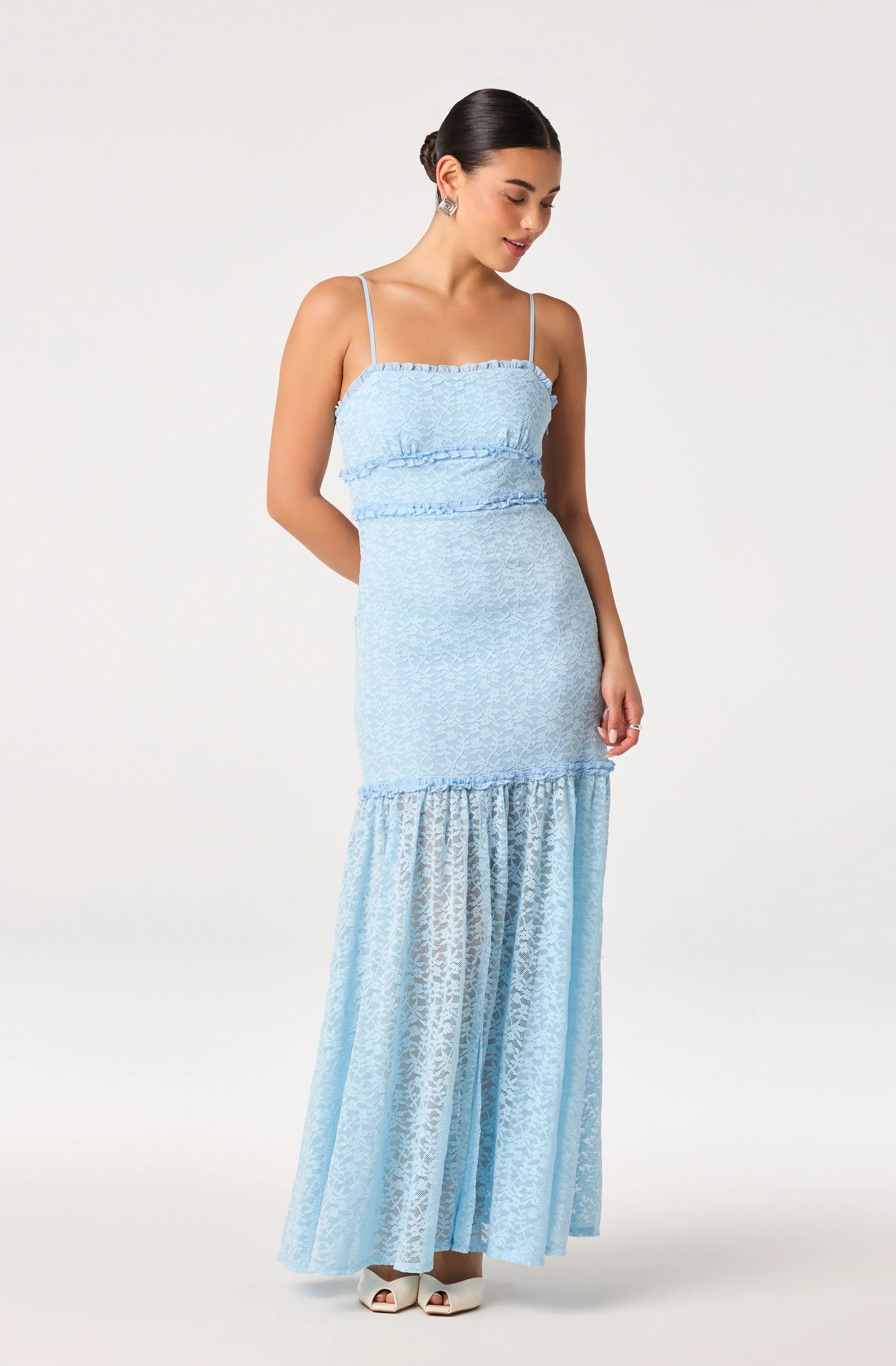Inixyf Ruffle Tiered Lace Maxi Dress