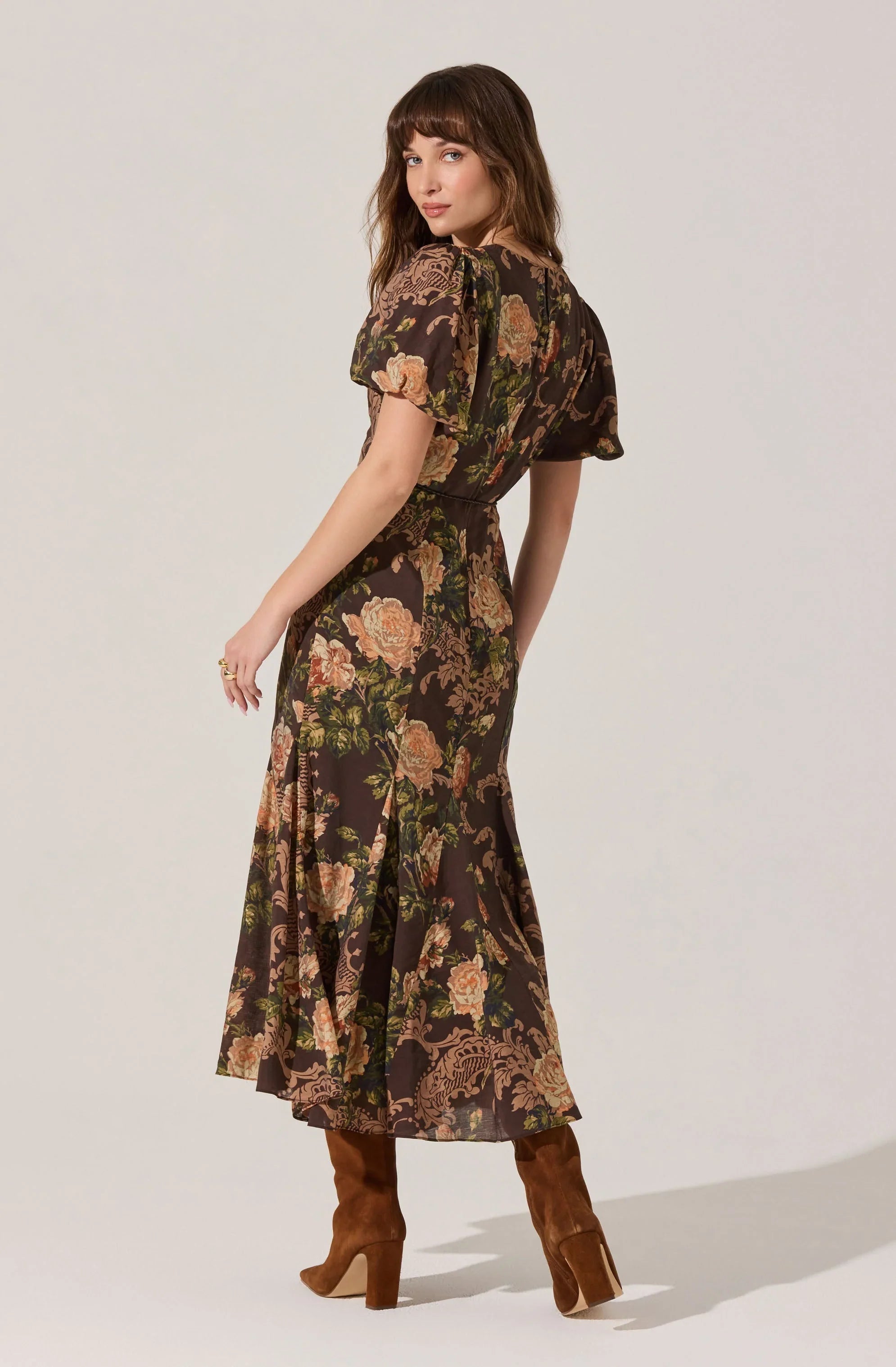 Lbruh Lavena V-Neck Puff Sleeve Midi Dress