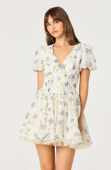 Inixyf Sommer Floral Puff Sleeve Mini Dress