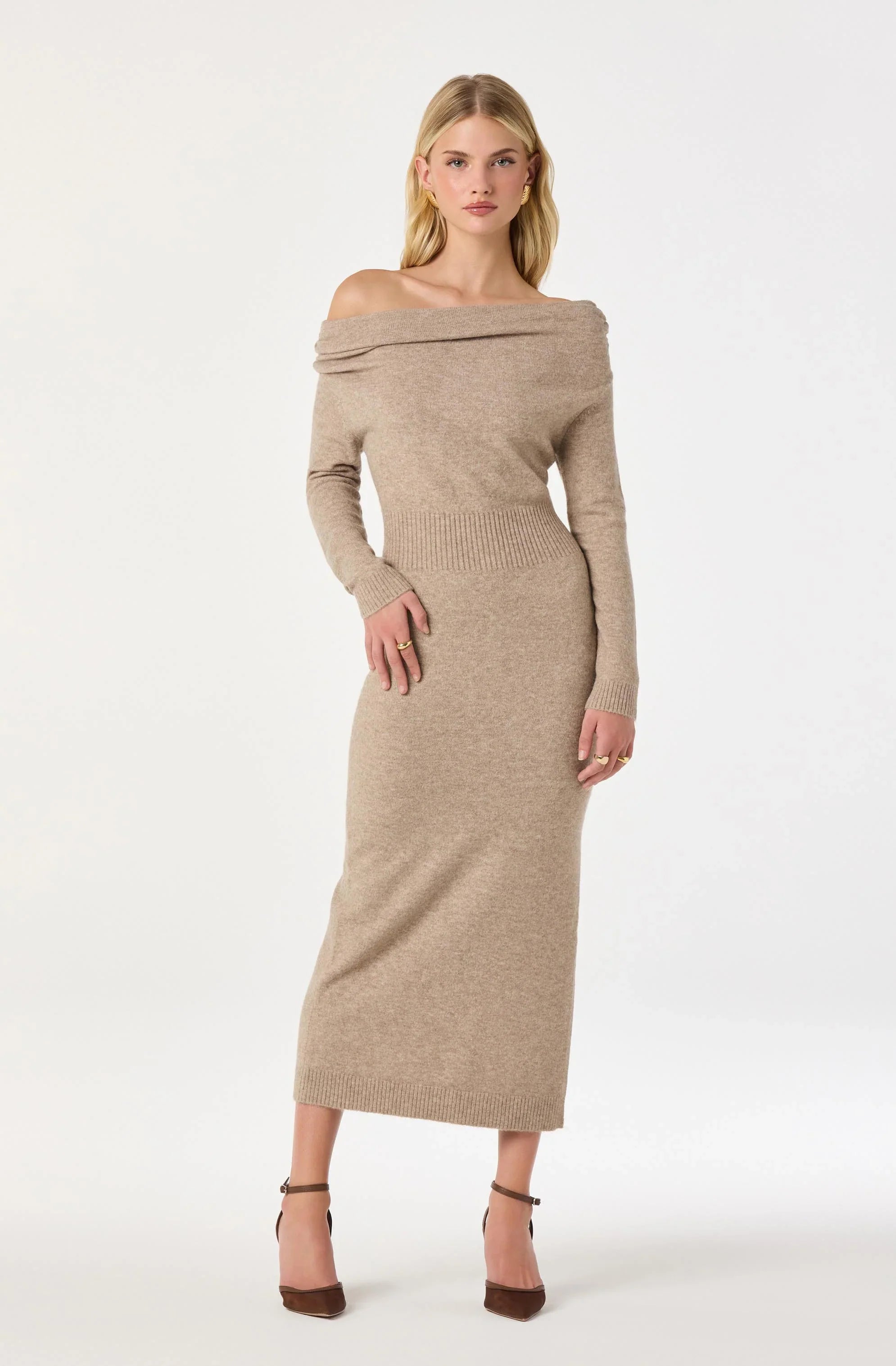 Lbruh One Shoulder Midi Sweater Dress