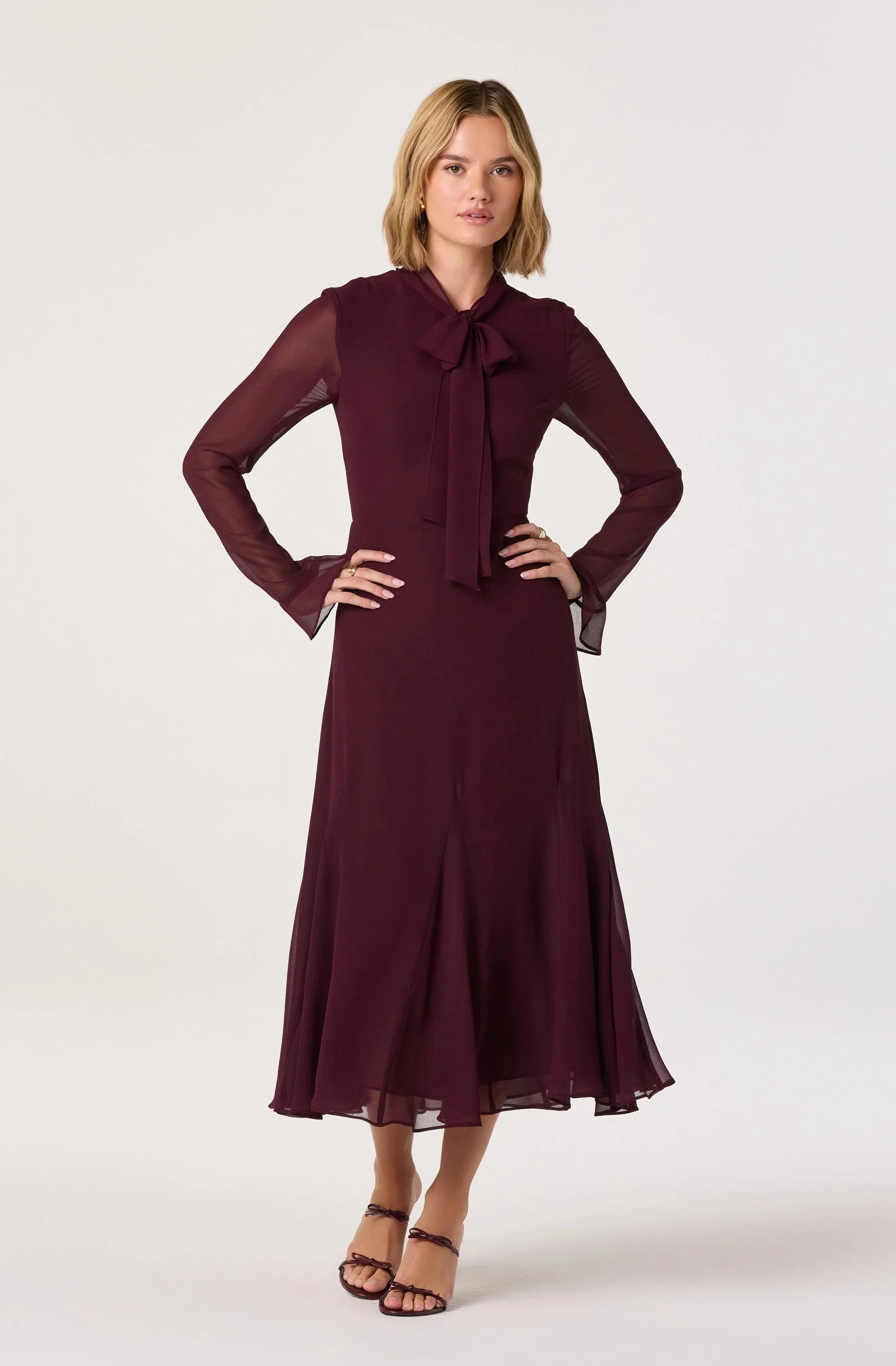 Lbruh Tie Neck Midi Dress