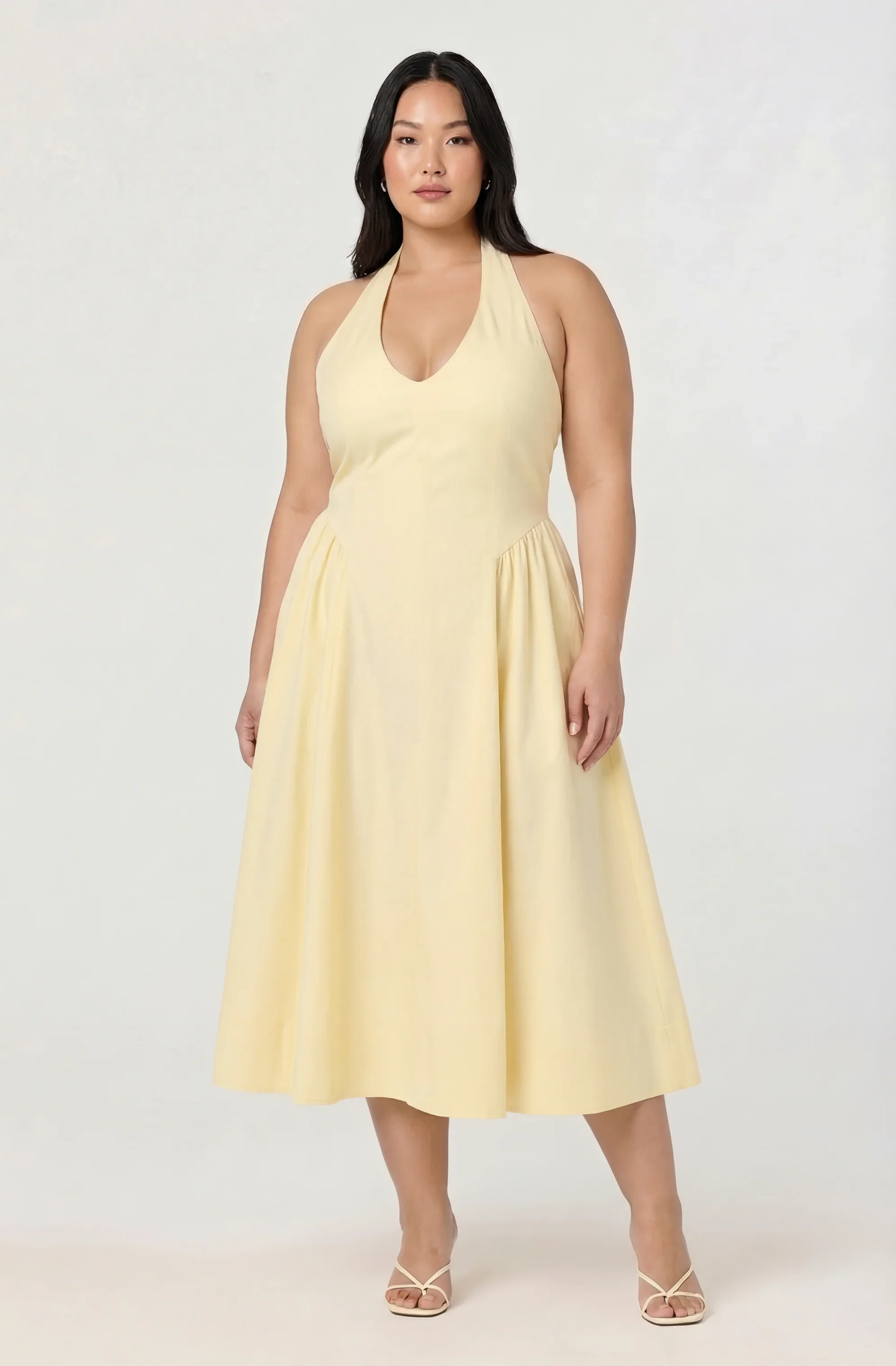Inixyf Meana Halter Plunge Drop-Waist Midi Dress