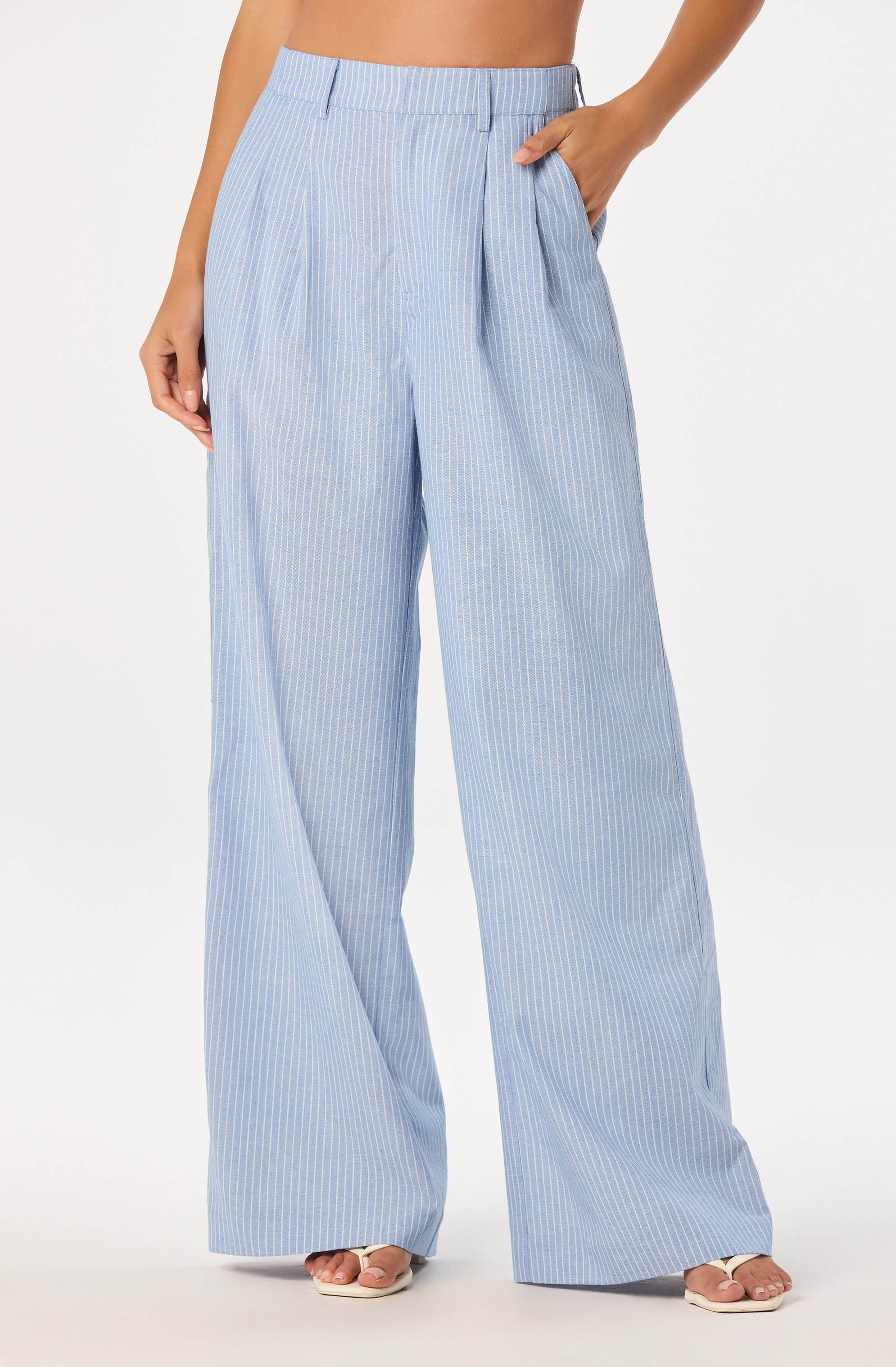Inixyf Linsey Striped Wide Leg Linen Pants