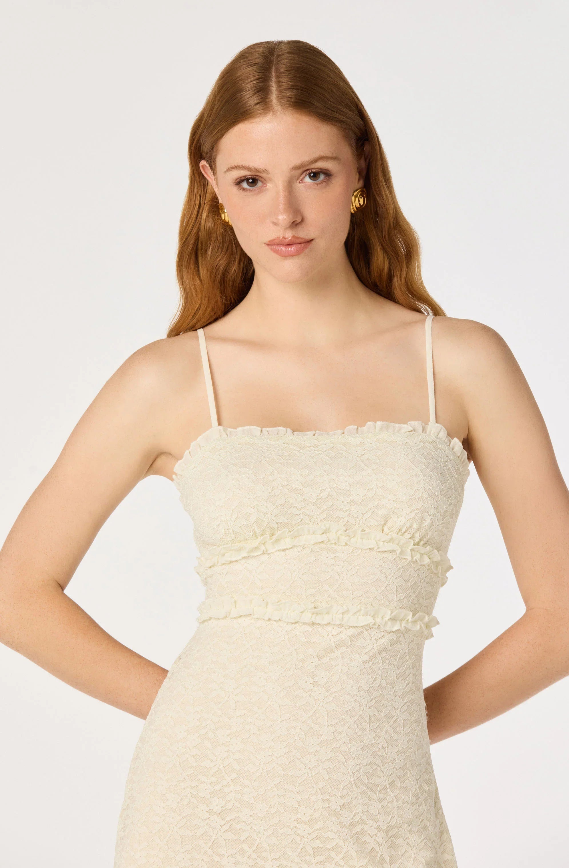 Inixyf Ruffle Tiered Lace Maxi Dress