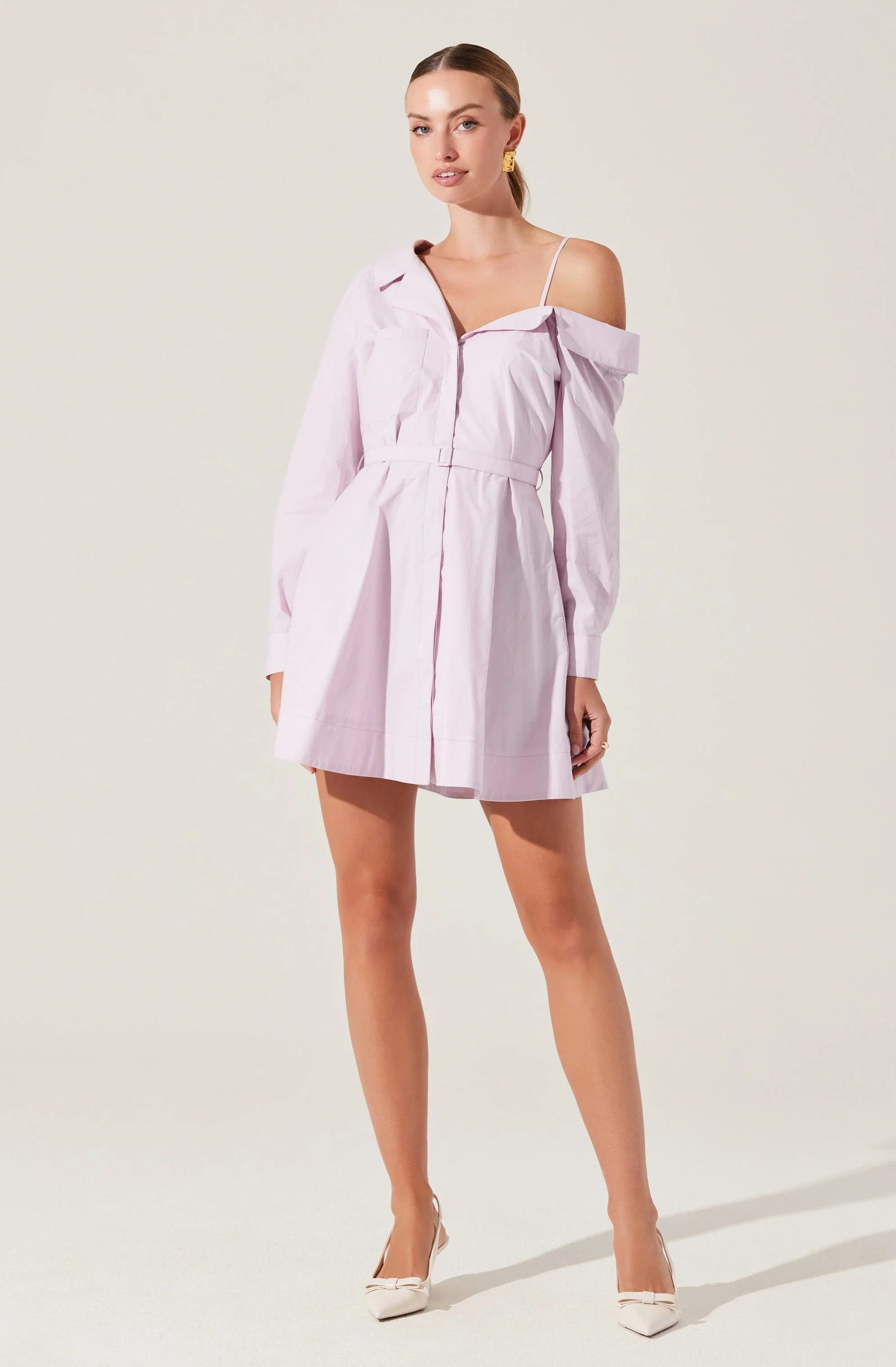 Lbruh Aveni Off Shoulder Mini Shirt Dress