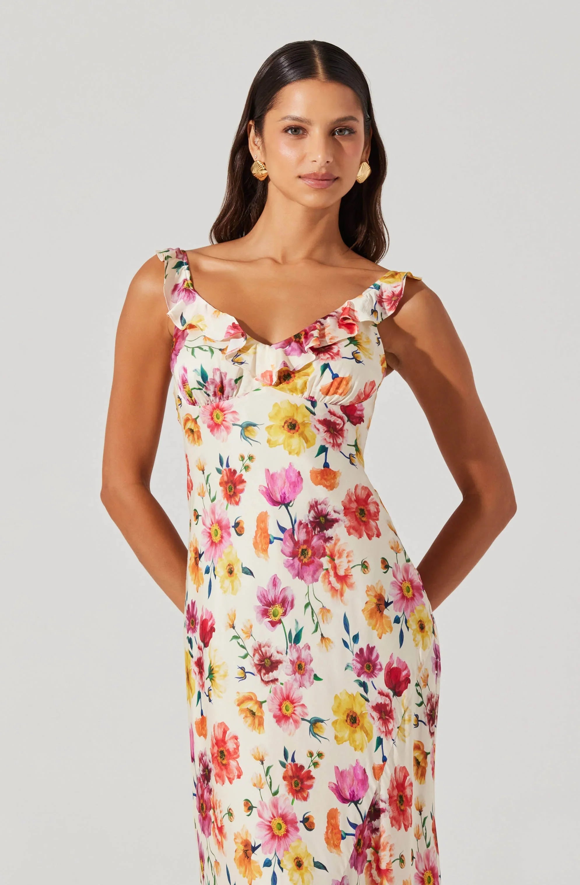 Lbruh Zoie Floral Satin Ruffle Dress