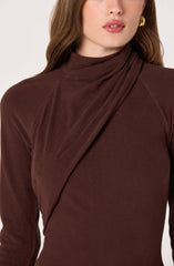 Lbruh Asymmetric Draped Mock Neck Midi Dress