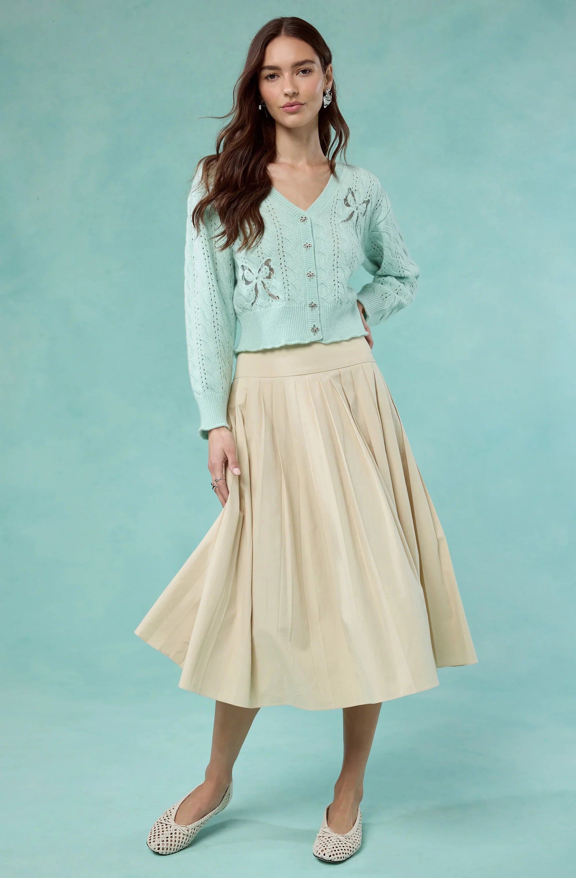 Inixyf Aubrianna Pleated Drop-Waist Midi Skirt