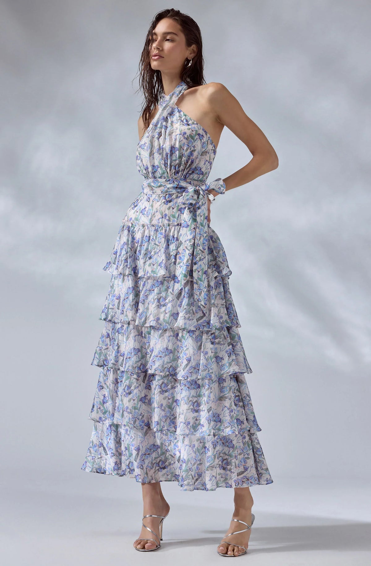 Lbruh Adamaris Floral Halter Tiered Ruffle Maxi Dress