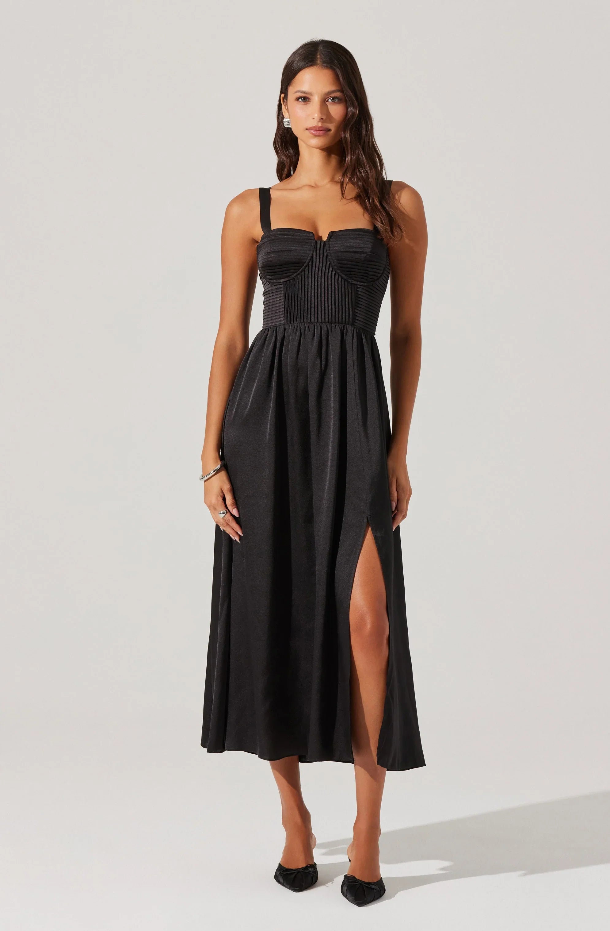 Lbruh Pleated Bustier Midi Dress