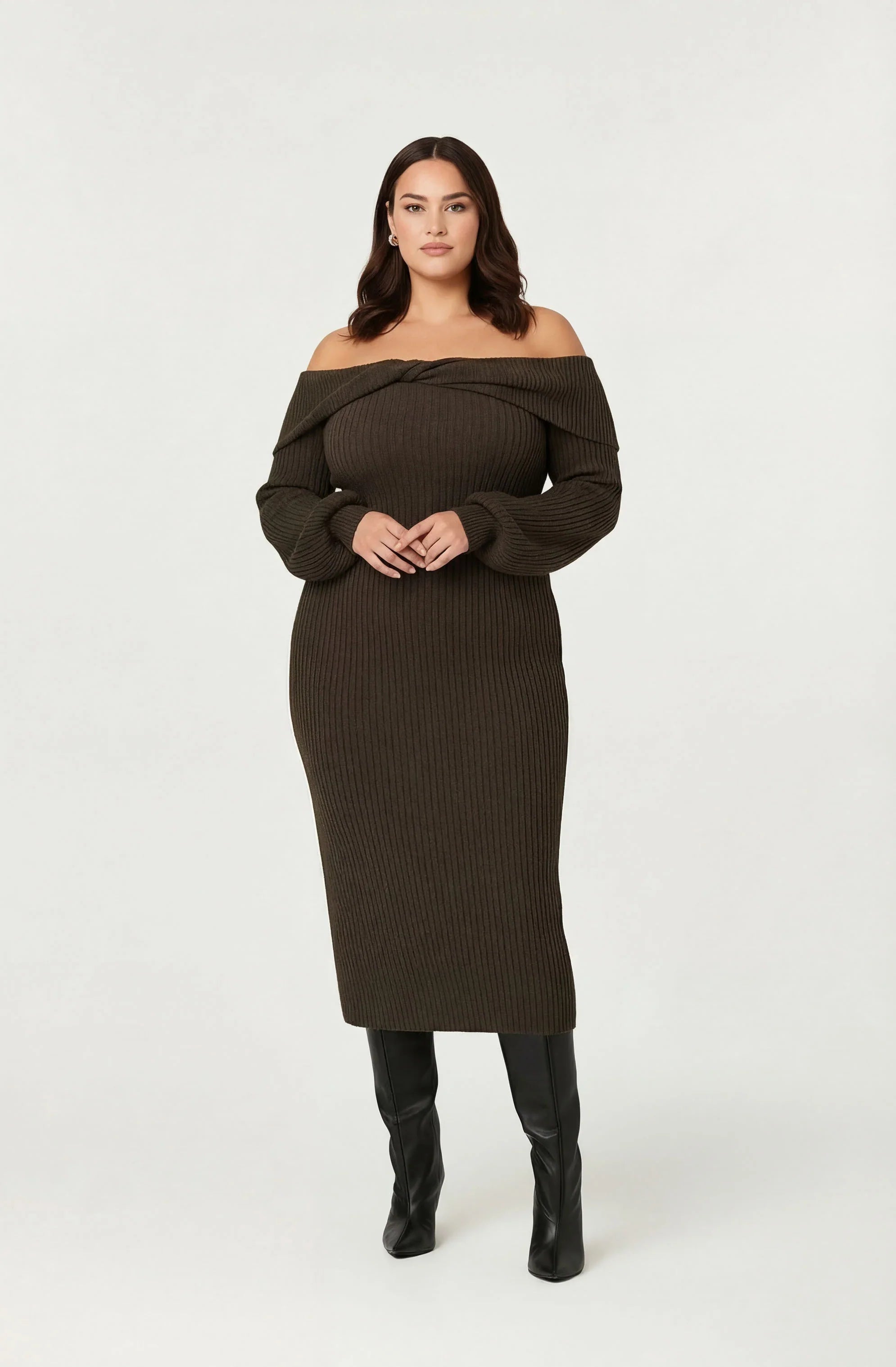 Lbruh Tilde Off Shoulder Midi Sweater Dress