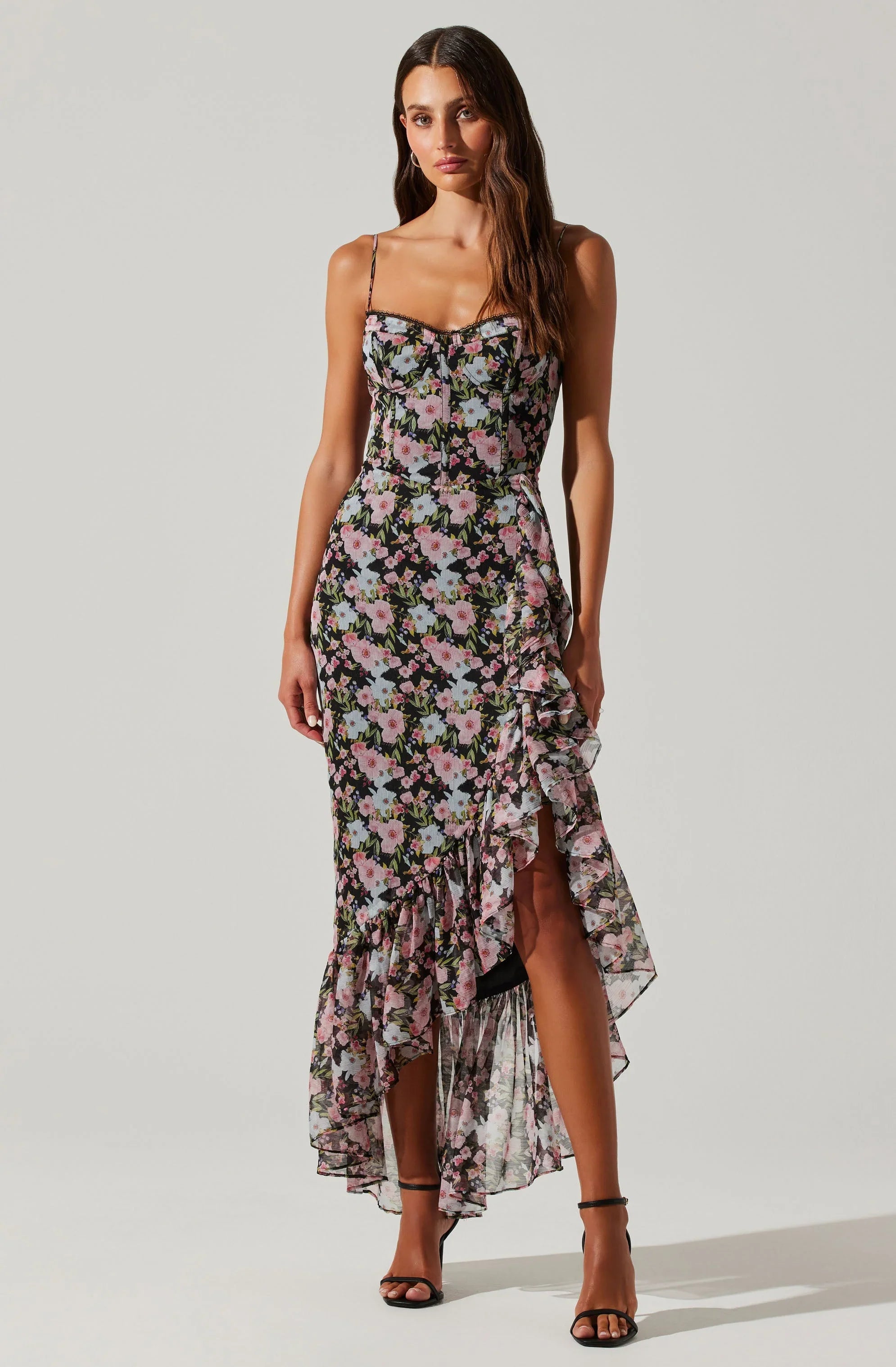 Lbruh Brisbane Asymmetrical Floral Midi Dress