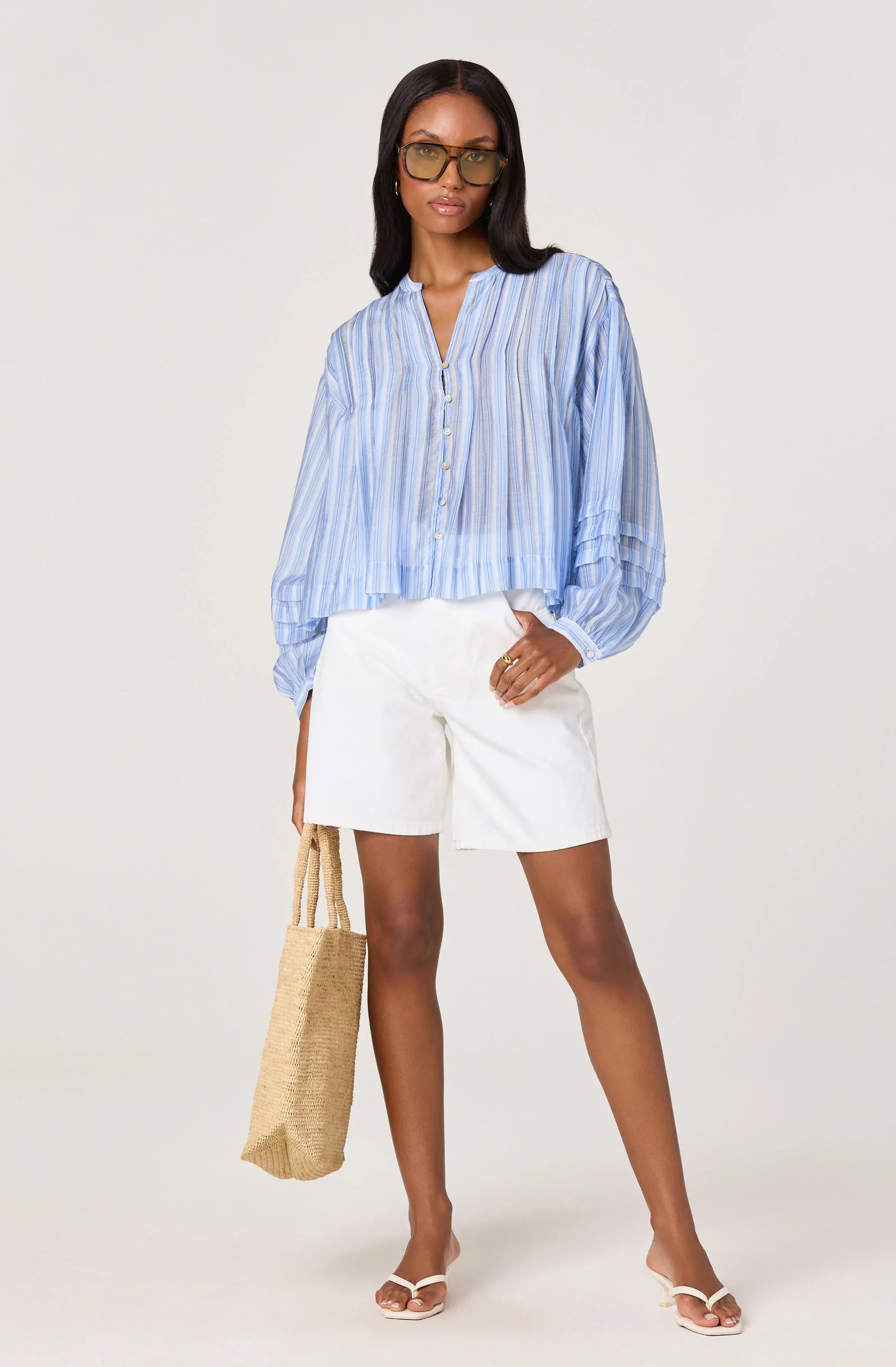 Inixyf Ericka Striped Balloon Sleeve Blouse