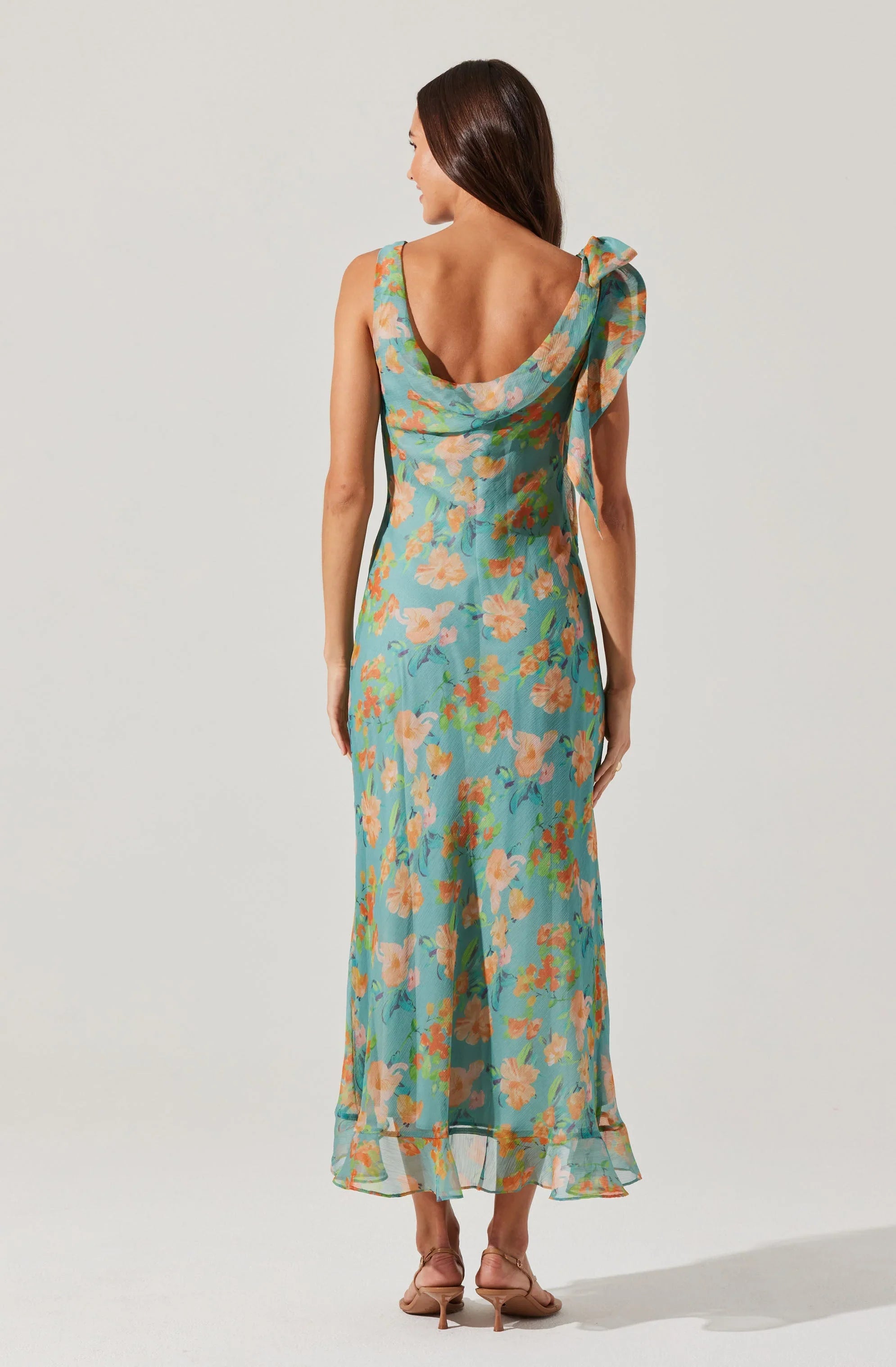 Lbruh Isabelle Ruffled Cowl Neck Floral Midi Dress
