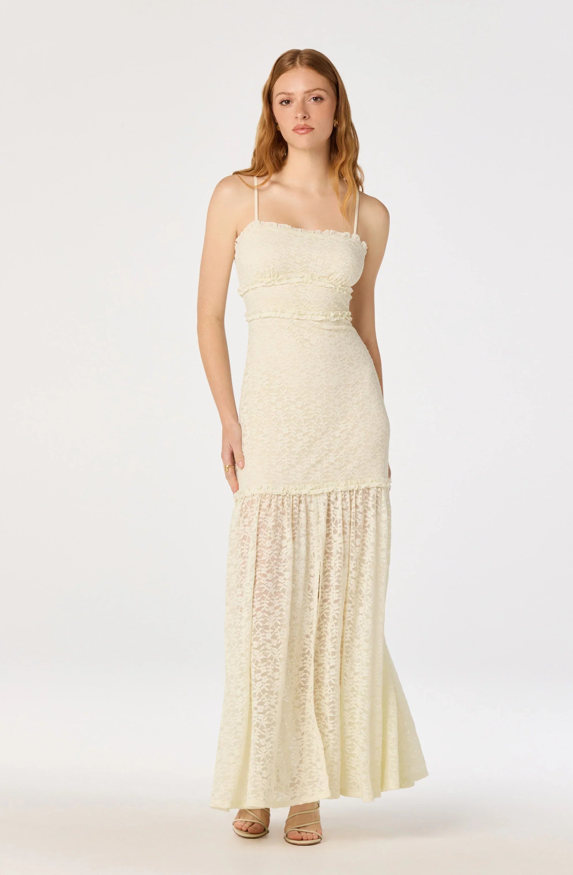 Inixyf Ruffle Tiered Lace Maxi Dress