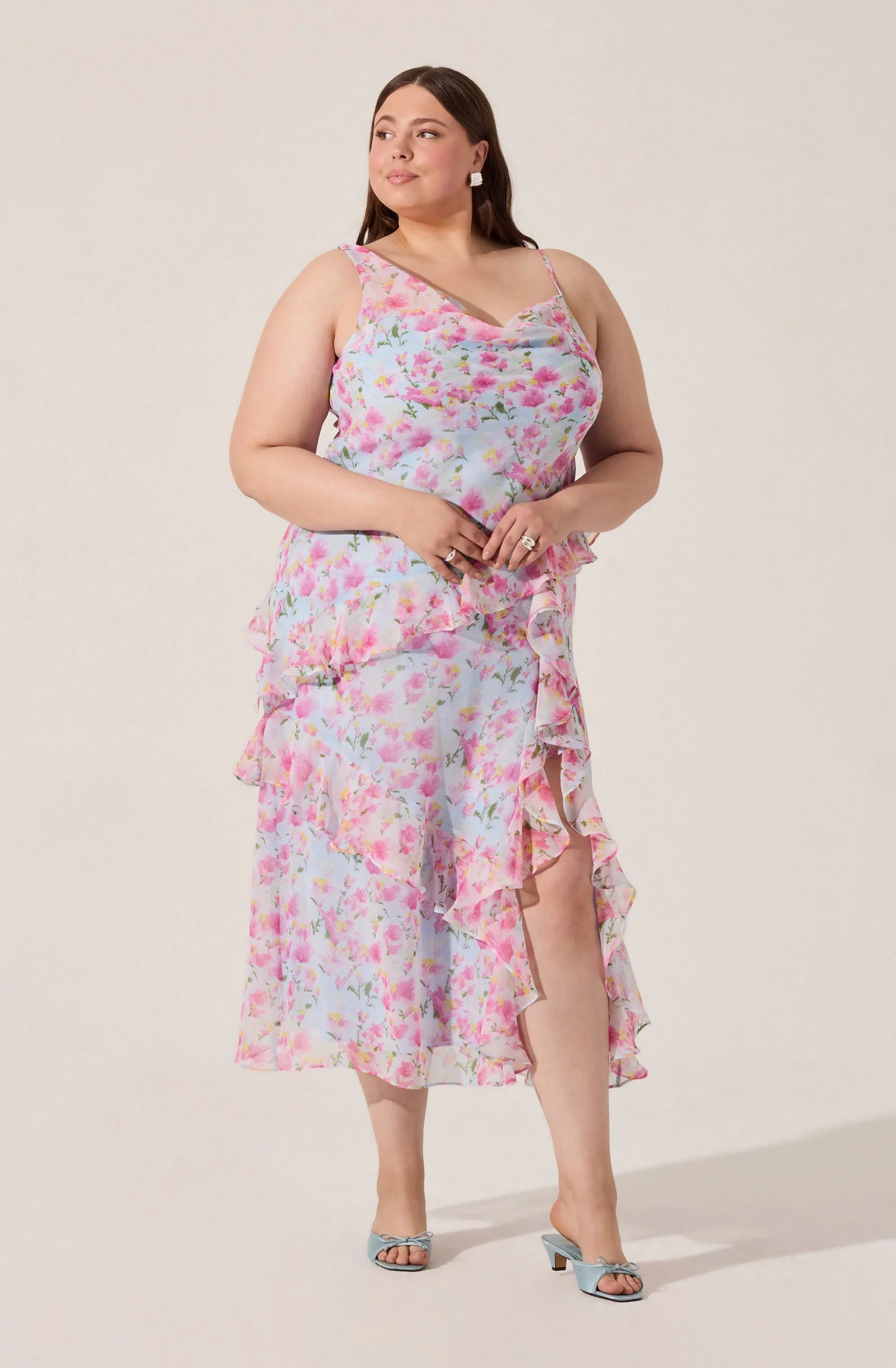 Lbruh Levina Asymmetric Floral Ruffle Maxi Dress