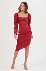 Lbruh Claudina Rhinestone Embellished Satin Long Sleeve Midi Dress
