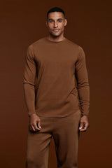 Long Sleeve Curved Hem T-Shirt | Chocolate
