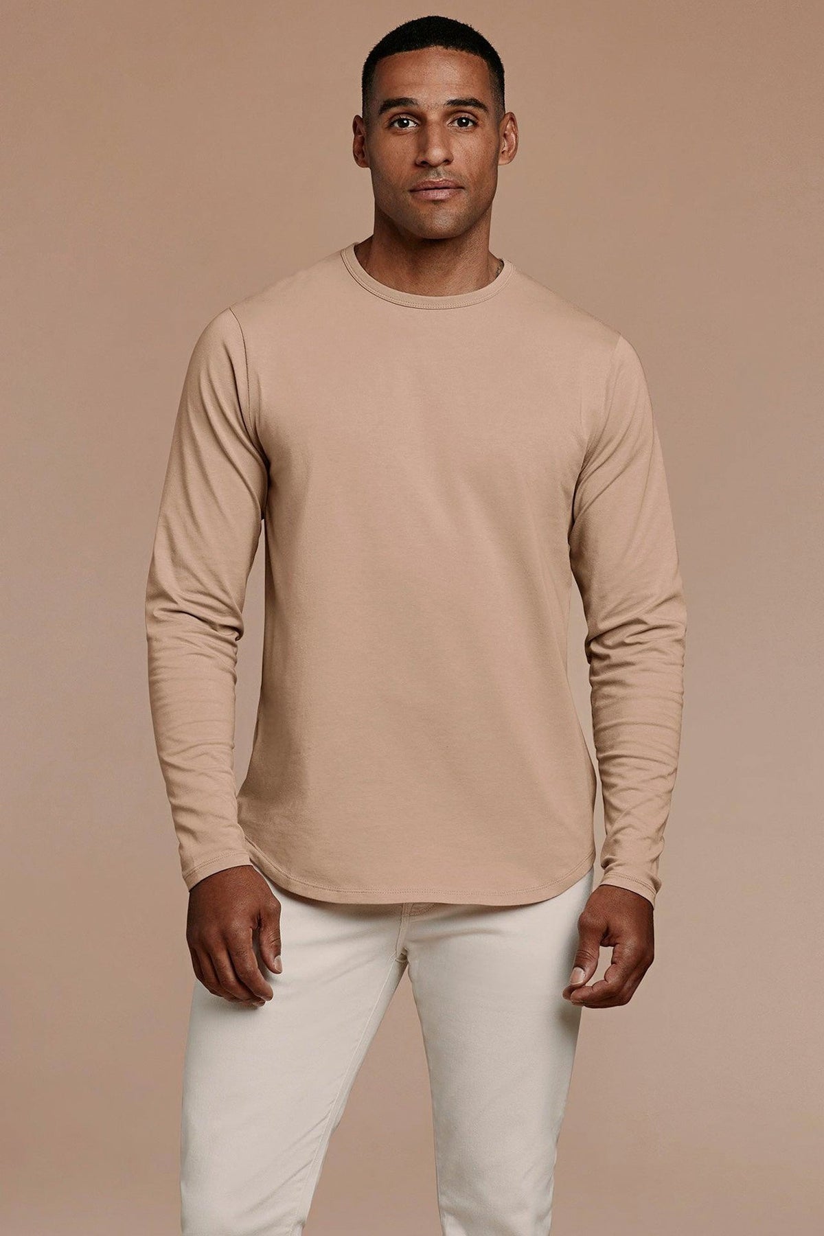 Long Sleeve Curved Hem T-Shirt | Sand